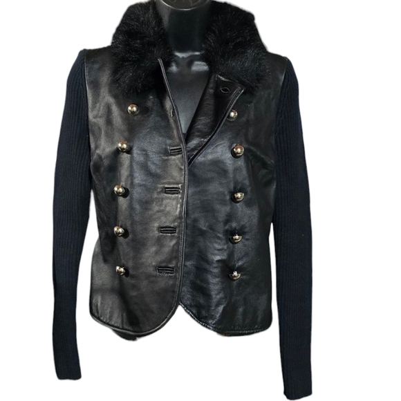 INC International Black Leather Double-Breasted Women's Military Style Jacket - Picture 3 of 5